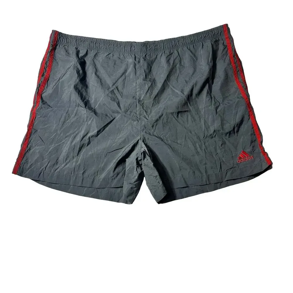 Vintage Y2K Adidas Gray Red 3 Stripe Nylon Athletic Shorts Men’s XL
